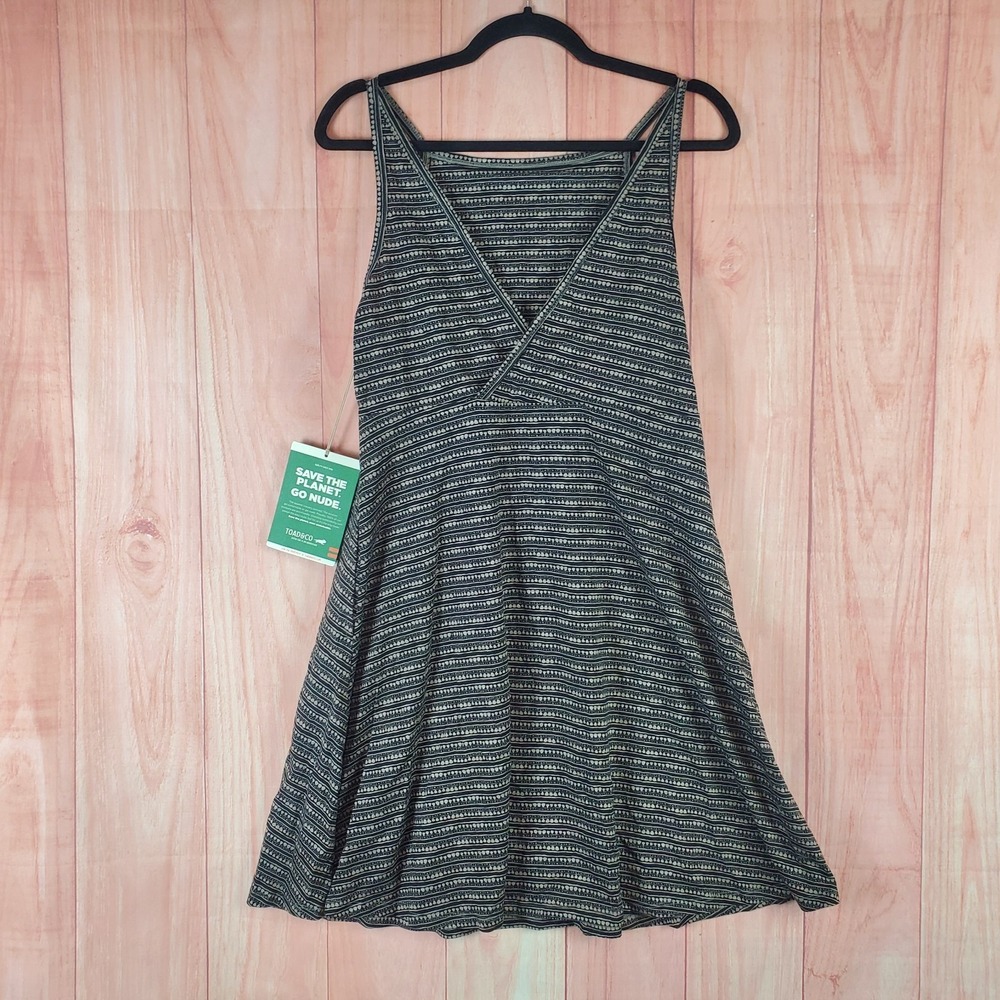 Toad&Co Samba Corfu Womens Dress Sz Large Black Tan Cotton Sleeveless Pullover